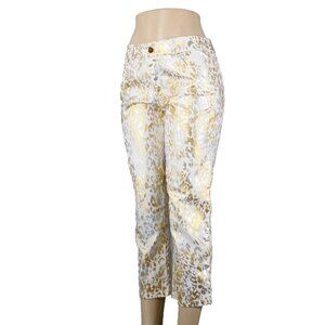 Chicos Platinum Denim Sz 0.5 x 24 White Gold Silver Animal Print Cotton Jeans